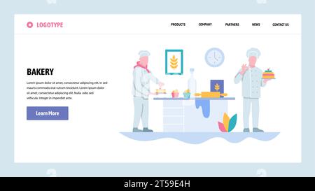 Vector web site gradient design template. Bakery shop and chef cooking cake. Landing page concepts for website and mobile development. Modern flat ill Stock Vector