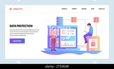 Vector web site gradient design template. Data protection, cyber security and secure login. Landing page concepts for website and mobile development. Stock Vector
