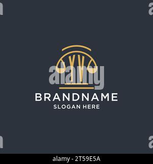 YV initial with scale of justice logo design template, luxury law and attorney logo design ideas, vector graphic Stock Vector