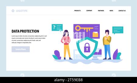 Vector web site design template. Data protection, privacy and secure access. Landing page concepts for website and mobile development. Modern flat ill Stock Vector