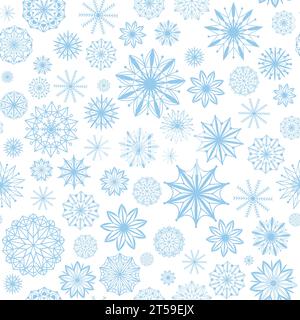 Delicate seamless pattern of openwork snowflakes. Winter pastel background with beautiful crystals. Cute seasonal print for textile, paper, packaging Stock Vector
