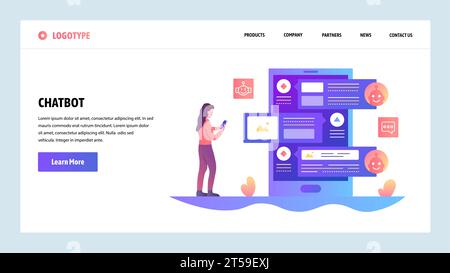 Vector web site design template. AI online chat bot and customer support service. Landing page concepts for website and mobile development. Modern fla Stock Vector
