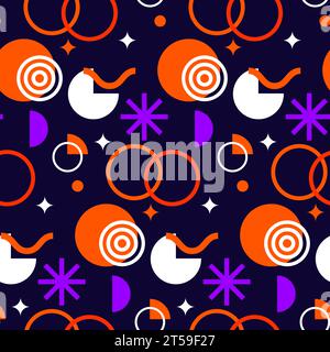 Naive brutalist poster seamless pattern. Groovy circle oval rectangle typography in trendy retro 90s cartoon style. Vector illustration with wavy geom Stock Vector