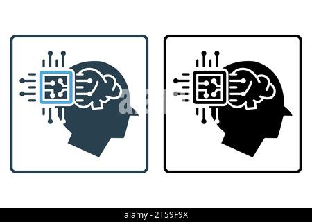affiliate intelligence icon. head with brain and cpu. icon related to device, computer technology. solid icon style. simple vector design editable Stock Vector