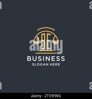 BE initial with scale of justice logo design template, luxury law and attorney logo design ideas, vector graphic Stock Vector
