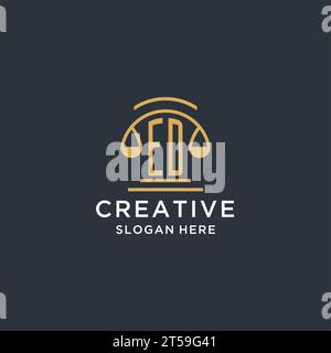 ED initial with scale of justice logo design template, luxury law and attorney logo design ideas, vector graphic Stock Vector