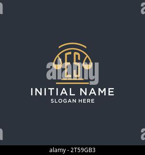 ES initial with scale of justice logo design template, luxury law and attorney logo design ideas, vector graphic Stock Vector
