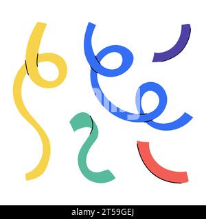 Hand drawn ribbons, serpentine. Festive decorative elements. Symbol of festive event, holiday. Color flat vector illustration isolated on a white back Stock Vector
