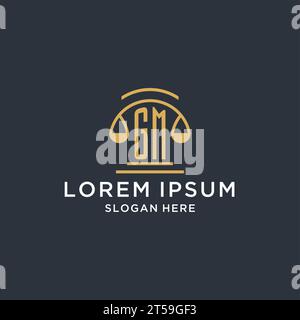 GM initial with scale of justice logo design template, luxury law and attorney logo design ideas, vector graphic Stock Vector