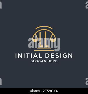 LL initial with scale of justice logo design template, luxury law and attorney logo design ideas, vector graphic Stock Vector