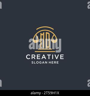 MD initial with scale of justice logo design template, luxury law and attorney logo design ideas, vector graphic Stock Vector
