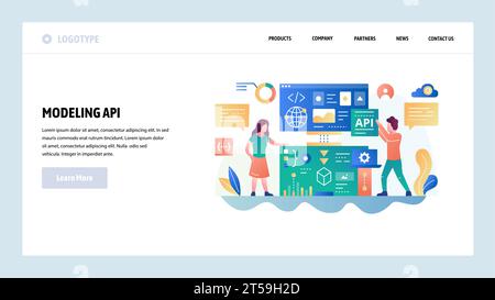 Vector web site design template. API technology and software development. Landing page concepts for website and mobile development. Modern flat illust Stock Vector