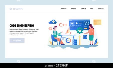 Vector web site design template. Programmer write script in C computer language. Software dvelopment and coding. Landing page concepts for website and Stock Vector