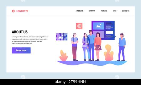 Vector web site design template. About Us company and team information page. Landing page concepts for website and mobile development. Modern flat ill Stock Vector