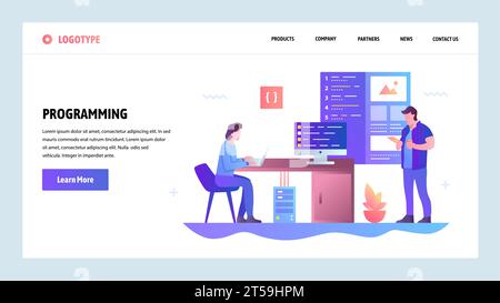 Vector web site gradient design template. Coding and software app development. Landing page concepts for website and mobile development. Modern flat i Stock Vector