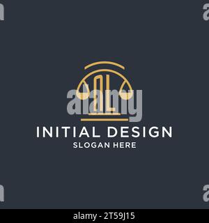 NL initial with scale of justice logo design template, luxury law and attorney logo design ideas, vector graphic Stock Vector