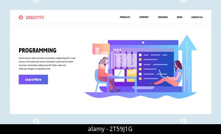 Web site onboarding screens. Programmers coding software application. Menu vector banner template for website and mobile app development. Modern desig Stock Vector