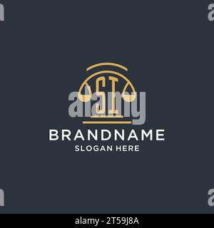 SI initial with scale of justice logo design template, luxury law and attorney logo design ideas, vector graphic Stock Vector