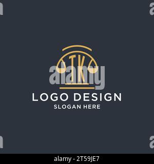TK initial with scale of justice logo design template, luxury law and attorney logo design ideas, vector graphic Stock Vector