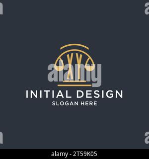 XY initial with scale of justice logo design template, luxury law and attorney logo design ideas, vector graphic Stock Vector