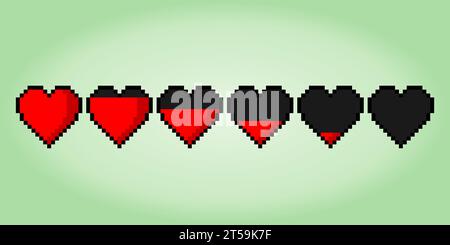 collection of heart in pixel art. for 8 bit games. Stock Vector