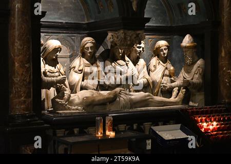 Sculpture of Christ in the Cathedral of St. Michael and St. Gudula (Cathédrale des Saints Michel et Gudule) – Brussels Belgium – 23 October 2023 Stock Photo