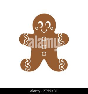Vector groovy retro cartoon Christmas ginger bread man cookie isolated on white background Stock Vector