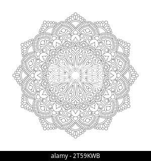 Mandala Whirlwind of Colour colouring book page for KDP book interior. Peaceful Petals, Ability to Relax, Brain Experiences, Harmonious Haven, Peaceful Stock Vector