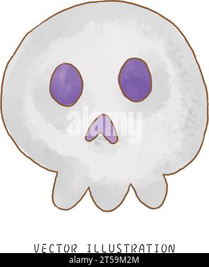 Spooky Halloween Watercolor: Cute Cartoon Skull Head for Trick or Treat Fun in October Stock Vector