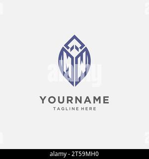 MW logo with leaf shape, clean and modern monogram initial logo design vector graphic Stock Vector