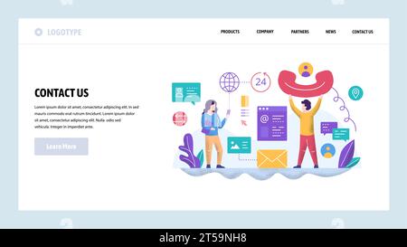 Vector web site design template. Call center and helpline support. Contact us page. Landing page concepts for website and mobile development. Modern f Stock Vector