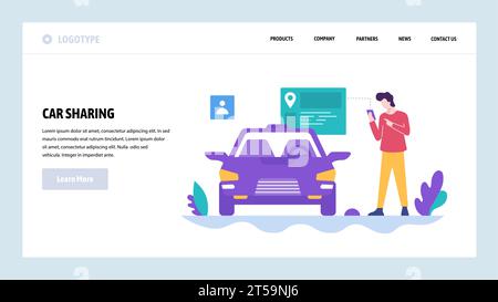 Vector web site design template. Car sharing. Get your car by smart phone app. Landing page concepts for website and mobile development. Modern flat i Stock Vector