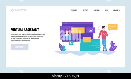 Vector web site design template. Online customer support, personal AI virtual assistant, internet IVR chat bot. Landing page concepts for website and Stock Vector