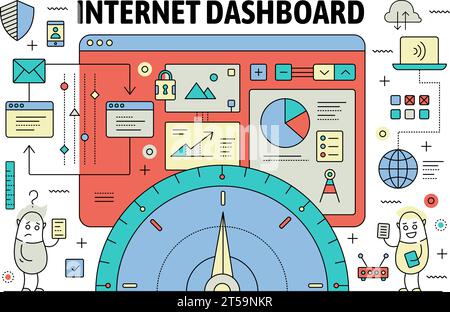 Internet dashboard poster banner template. Vector thin line art flat style design elements, symbols, icons for website banners and printed materials. Stock Vector