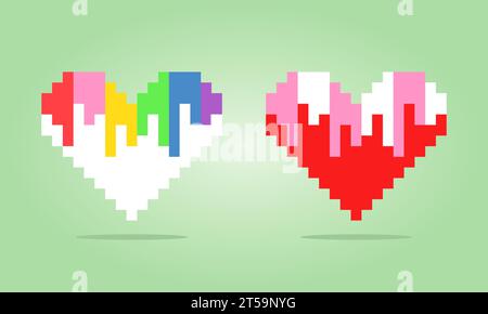 8 bit pixel love.Heart icon in vector illustration for game icon. Stock Vector