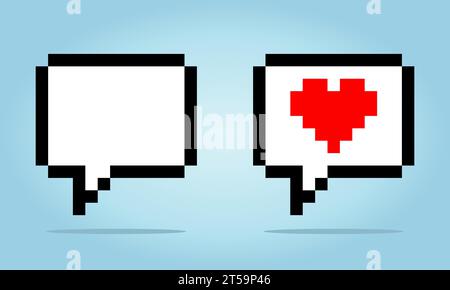 8 bit pixels a Speech bubble with loves. Message icon for game assets and cross stitch patterns in vector illustrations. Stock Vector