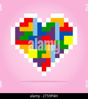 8 bit pixel love in the arrangement of the box. Heart icon in vector illustration for the game icon. Stock Vector