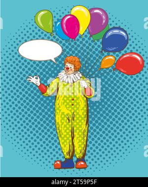 Smiling clown cartoon character. Vector illustration in comic pop art style. Stock Vector