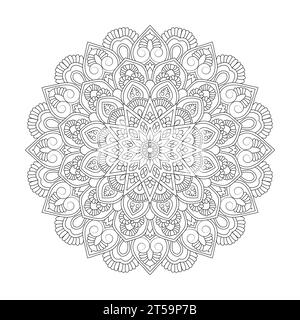 Peaceful Patterns adult colouring book mandala page for KDP book interior. Peaceful Petals, Ability to Relax, Brain Experiences, Harmonious Haven, Peace Stock Vector