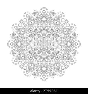Spiritual Delight adult mandala colouring book page for KDP book interior. Peaceful Petals, Ability to Relax, Brain Experiences, Harmonious Haven, Peace Stock Vector