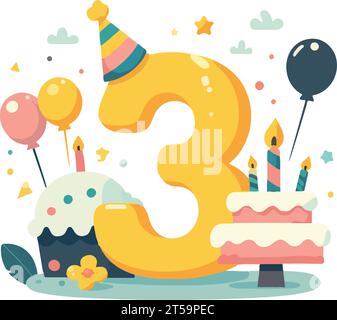 Number 3 Birthday Vector Illustration Stock Vector