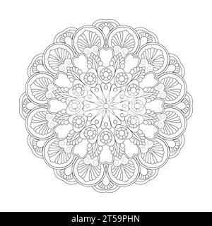 Mandala Natures colouring book page for KDP book interior. Peaceful Petals, Ability to Relax, Brain Experiences, Harmonious Haven, Peaceful Portraits, Stock Vector
