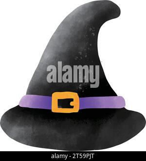 Enchanted Watercolor Halloween Art Mysterious Black Witch Hat and Spellbinding Magic Stock Vector