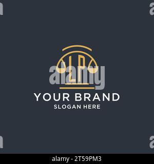 LP initial with scale of justice logo design template, luxury law and attorney logo design ideas, vector graphic Stock Vector