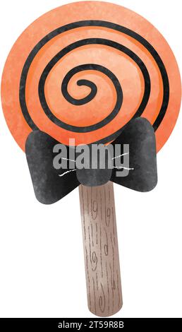 Spooky and Cute Halloween Candy with Orange Lollipop and Black Bow Trick or Treating Fun Stock Vector
