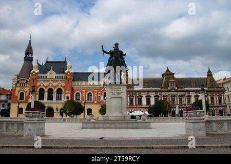 Piata Unirii ( Union Square ) with the statue of King Ferdinand I Stock Photo