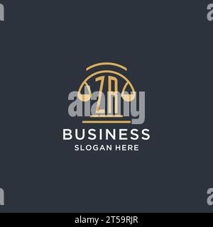 ZR initial with scale of justice logo design template, luxury law and attorney logo design ideas, vector graphic Stock Vector