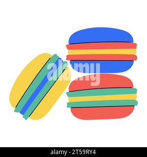 Macaroons. Sweet food, dessert. Hand drawn decorative element. Color flat vector illustration isolated on a white background Stock Vector