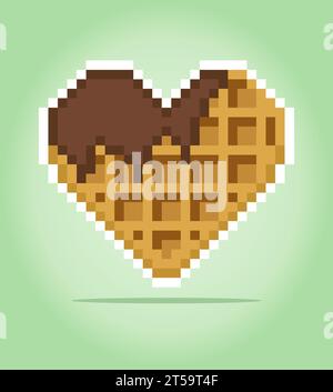 8 bit Pixel waffle. Food pixels in Vector illustration for game asset or cross stitch pattern. Stock Vector