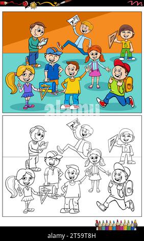 Group of teenager students. Vector black and white coloring page Stock ...